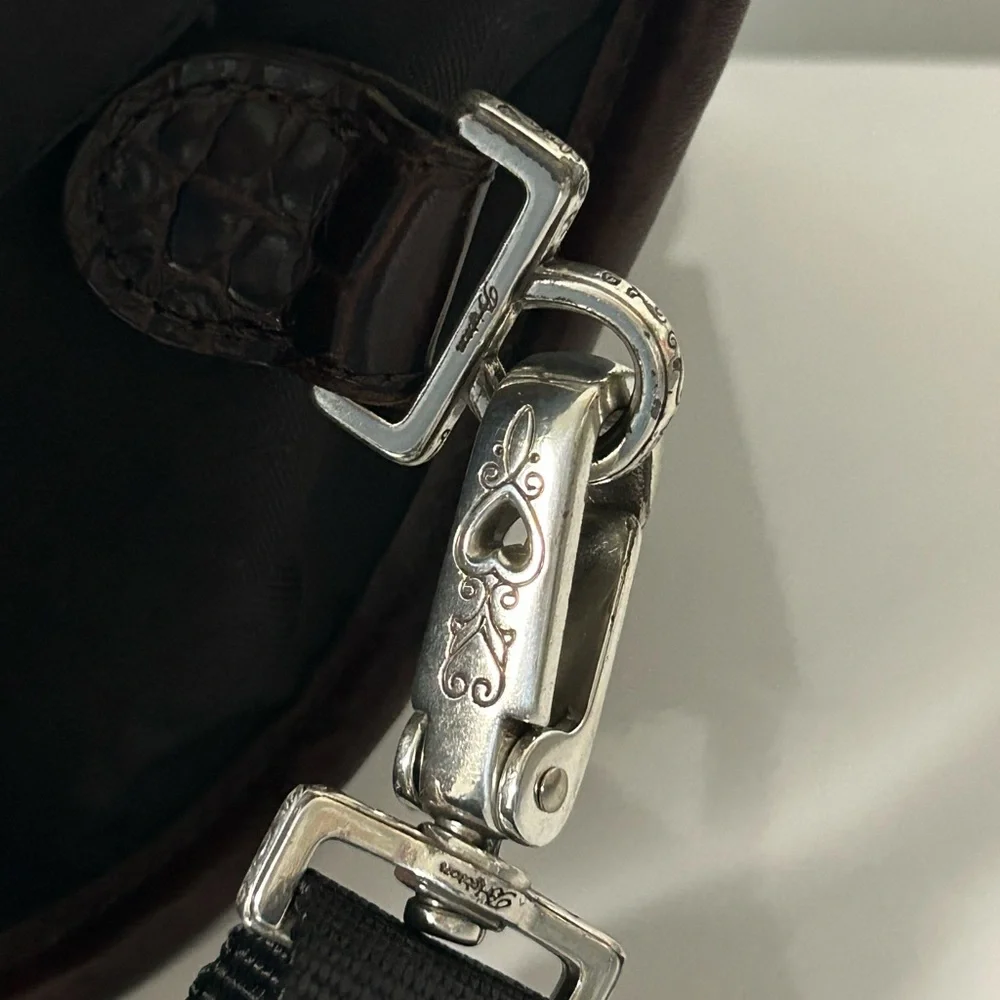 Brighton Lansky Brown Croc Embossed Leather Weekender Travel Duffle Bag